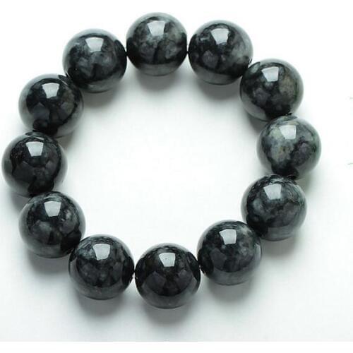 Wonderful Myanmar natural old pit jade beads black gray jadeite jade bracelet old pit Burma hand string 18mm