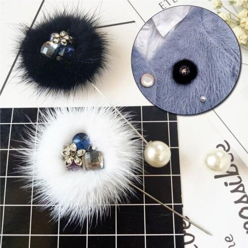 Fashion Mink Hair Lapel Pin Dress Brooch Cardigan Accessories Scarf Buckle Brooches for Women Mink hair brooch Pearl Jewelry