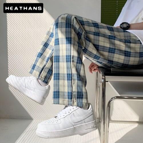 Harajuku Plaid Pants Couple Oversize Wide Leg Trousers Men Female Korean Mid Waist Checkered 2021 Spring Summer Straight Trouser