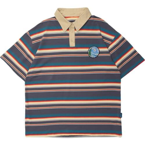 2021 Summer Casual Hip Hop Men Cotton T-shirt Streetwear Van Gogh Star Embroidered Badge Polo Shirts Loose Short Sleeve Top Tee