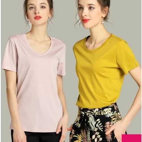 2020 New mercerized cotton Short Sleeve womens T shirt women Summer White Loose TShirt Casual Basic Classic Tops Clothes