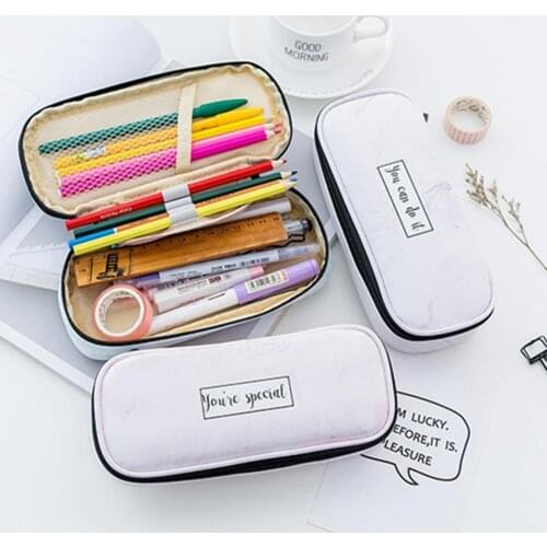 Smooth Metal Zipper Pencil Pouch with Mesh Pocket Faux Leather Teen School Pencil Storage Bag Stationery Supplies