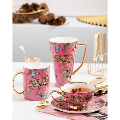 Ceramic Coffee Mug Bone Creative Couples Tea Cup For Desk Large Milk And Spoon Wedding Gift Office Drinkware Leopard Animal