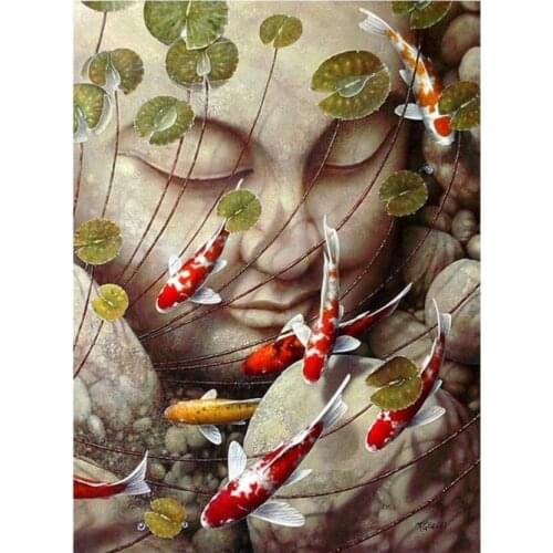 Koi Fish Diamond Embroidery Painting Buddha Religion Mosaic Rhinestone Sticker Wall Decor Puzzle Picture Diamond Dotz Large Size