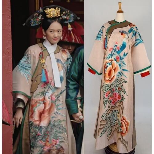 Dong Jie Design Qing Dynasty Princess Costume Female Embroidery Birds Flowers Hanfu for TV Play RuYis Royal Love in the Palace