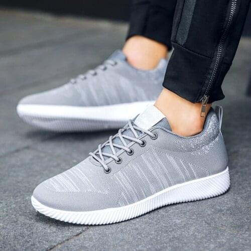 New woven breathable casual men shoes 2021 spring autumn fashion flat solid color lace up rubber sneakers men running shoes