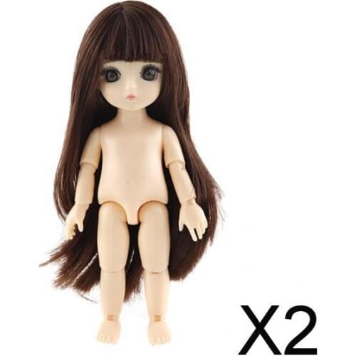 2xCute 13 Jointed Princess Girl Doll Toys Brown Straight Hair -Bangs