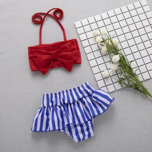 Summer Kids Girl Bikini Set Striped Bathing Suit Bow Swimwear Tankini Swimsuit Girls Beach Wear Bathing Suit Children Bikini Set