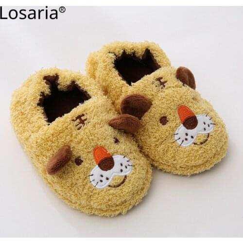 Losaria Flip Flops for Boy Breathable Soft Anti-slip Bedroom Winter Slippers Children Cute Tiger Pattern Yellow Kids Shoes