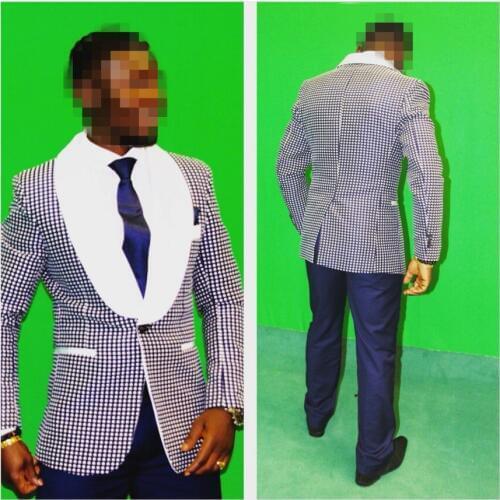 Brand New Groomsmen Shawl White Lapel Groom Tuxedos Navy Blue Men Suits Wedding Best Man (Jacket+Pants+Tie+Hankerchief) B912