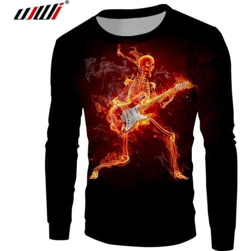 UJWI Man Personality Dance Violin Skulls Sweatshirt 3D Printed Hip Hop Mens Pullover Wholesale Harajuku Clothing