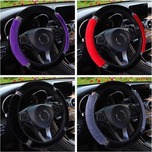 37-38cm Diameter Soft Plush Rhinestone Car Steering Wheel Cover Interior Accessories Steering-cover Universal For Car-styling