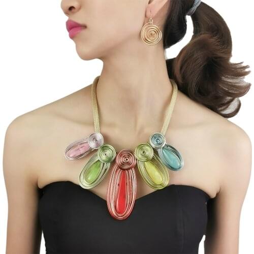 MANILAI Luxury Handmade Statement Jewelry Set Gold Chain Metal Earrings Multicolor Big Resin Pendant Necklaces Sets For Women