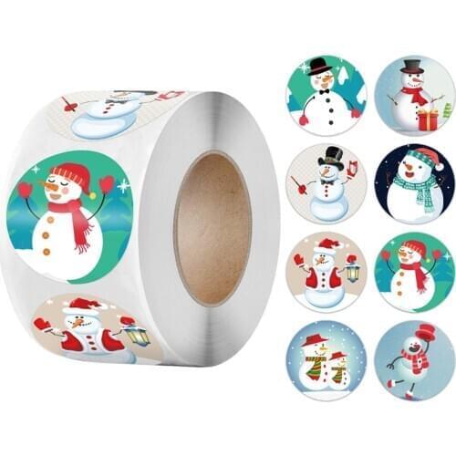 500Pcs/Roll Christmas Feastival Decor Stickers Snowman Printing Pattern Adhesive Label Seal Sticker Suitable For Envelop Gift