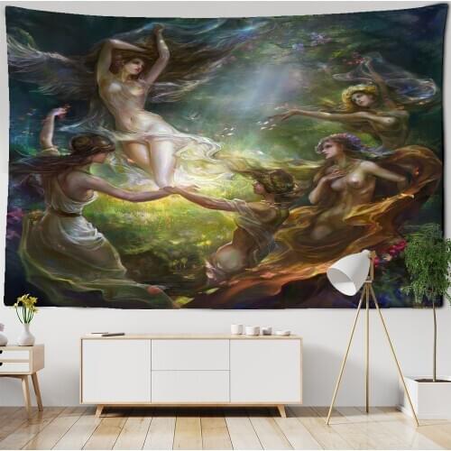 Goddess Angel Elf Painting Cloth Psychedelic Tapestry Wall Hanging Polyester Thin Couch Blanket Art Wall Carpets Yoga Shawl Mat