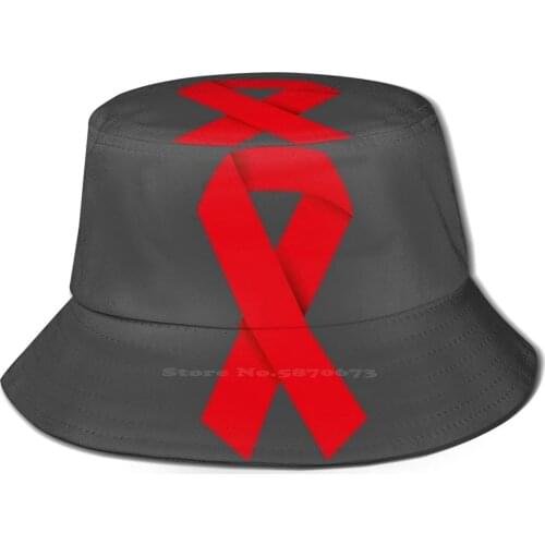 Red Bow Unisex Fashion Women Men Breathable Bucket Hats Red Loop Aids Hiv Solidarity Infected Ribbon Symbol Twisted