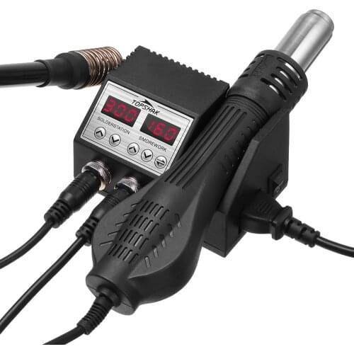 2 In 1 LCD Digital Display Rework Soldering Station Soldering iron Hot Air Gun with 4 Nozzles for Cell-phone BGA SMD PCB Repairs