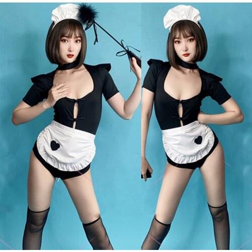 Nightclub Partygirl Cosplay Maid Dress Dj Gogo Dancer Stage Costume Uniform Temptation Sexy Lingerie Women Bar Outfits DNV15091