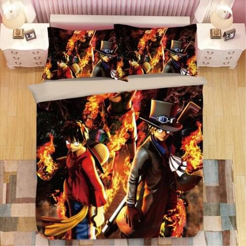 Duvet Cover Cartoon animation One Piece Lufei 3pcs British Style Family student dormitory Quilt cover pillowcase Home Textile