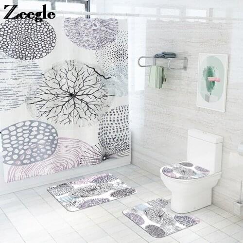Polyester Shower Curtain Microfiber Bath Mat Set Bathroom Carpet Shower Room Memory Foam U-Shaped Toilet Rug Anti-slip Foot Rug