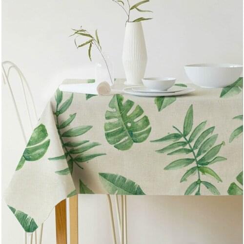 Simple Creative Green Plant Print Rectangle Table Cloth Pastoral Leaf Printed TableCloth Cotton Linen Table Cover Free Shipping