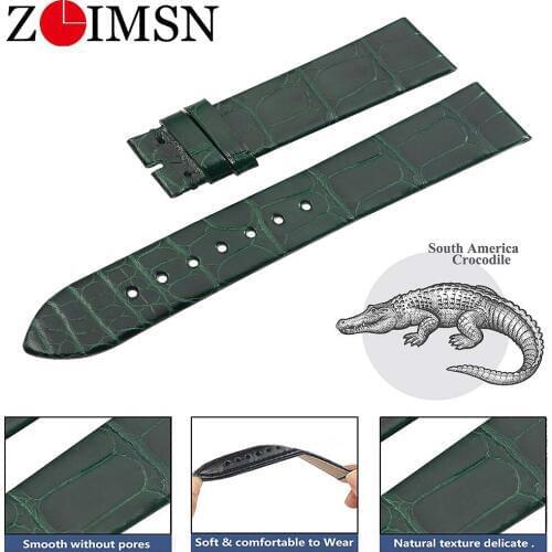 ZLIMSN Genuine crocodile leather Watch Band Ultra Thin 16mm for Chopin Mens and Womens Watches