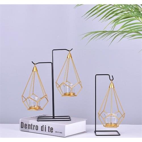 Retro Geometric Iron Glass Candle Holder European Scented Candlestick Romantic Craft Wedding Party Home Decoration Accessories