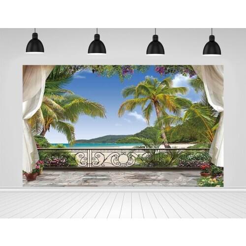 Scopiso Photographic Background Beach Courtyard Tropical Plam Holiday Decor Prop Photocall Fabric Photo Photography Backdrop
