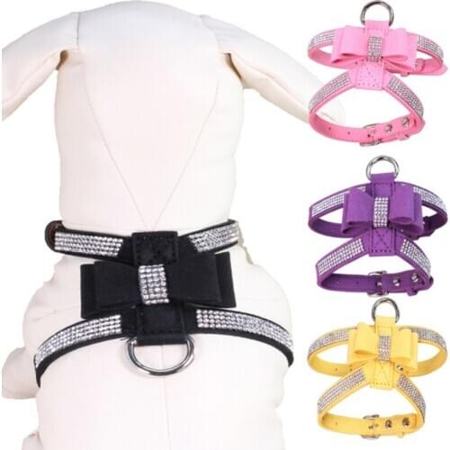 20~34CM Length Bling Rhinestone Pet Harness Necklace Collar Dog Cat Bowknot Collar Puppy Harness For Pet Dogs Cats