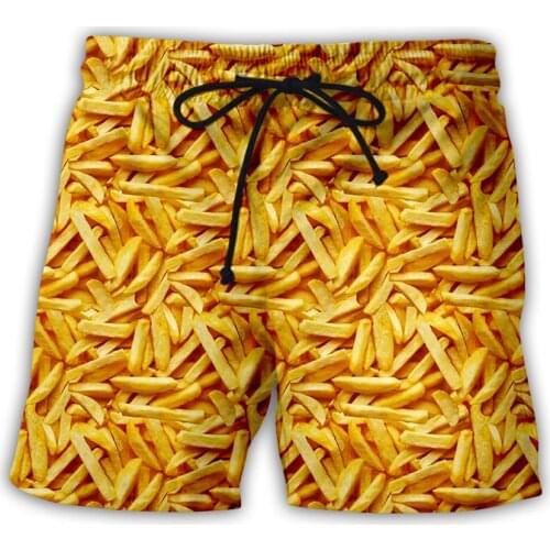 2020 Summer Men Board Shorts 3D Print French Fries Fashion Mens Bermuda Beach Shorts Golden Trousers Plus Size 6XL Quick Dry