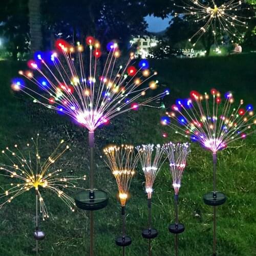 Solar Power Outdoor LED Fireworks Starry Lights Adjustable Remote Control Muticolor Waterproof IP65 Lawn Garden Decoration