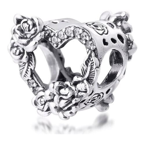 Charms fits for Necklaces Bracelets Open Heart & Rose Flowers Beads 100% 925 Sterling-Silver-Jewelry Free Shipping