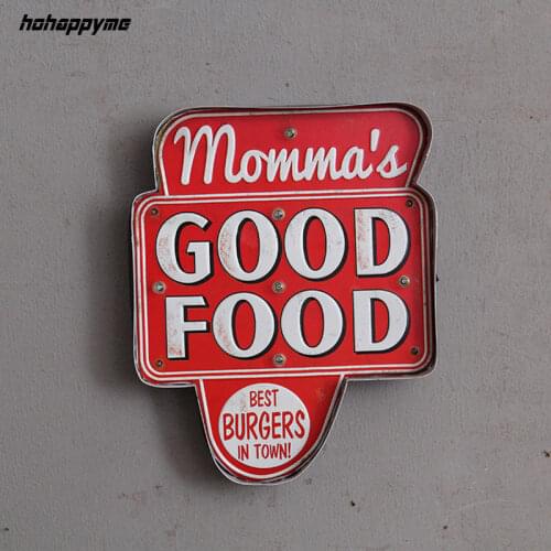 Mommas Good Food Vintage LED Light Signs Decorative Painting Pub Bar Restaurant Cafe Advertising Signage Hanging Metal Signs
