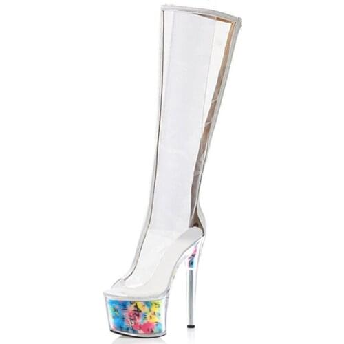 17CM New Sexy Fetish Platform Clear Elegant Ankle Matur Show Party Concise Women Boots High Stripper Heel Punk Pole Dance Shoes