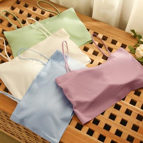 Summer Sexy Bras Women Push Up Lingerie Ice Silk Seamless Word Sling Female Black White Tube Top Bralette Top Tanks Bandeau Top