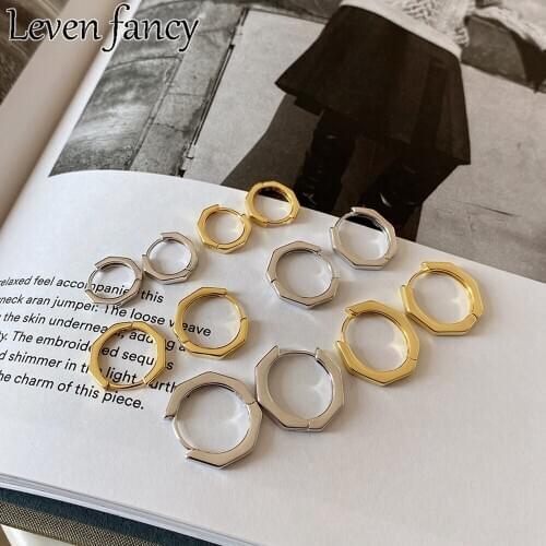 925 Sterling Silver Earring Geometry Octagon Hoop Earring For Women 18k Gold Earring Ear Buckle Fine Jewelry Silver Wild Style