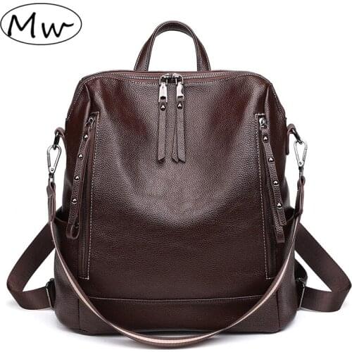 Womens Leather Backpack Large Capacity Travel Bagpack Retro Coffee Black Rucksack Womens Casual Shoulder School Bags MD0274