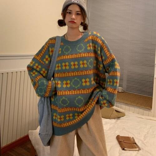 Vintage Hairy Striped Women Sweater Pullover Top Autumn Winter Thick Loose Long-Sleeved O-Neck Harajuku Street Oversized Sweater