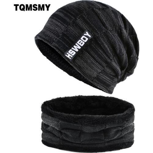 Winter mens Hat Scarf Sets knitted wool beanies men Hip-Hop cap Turban Caps Skullies Thick warm Hats For women gorros bone