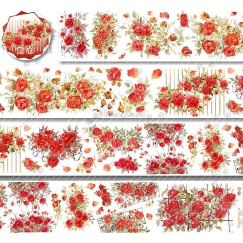 1 Loop 7 x 100cm Red Rose Heartwarming Pangstudio Washi Tape Flowers Special Oil Collage