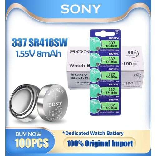 100PCS Original Sony 337 SR416SW Watch Battery 1.55V Silver Oxide Button Cell Battery For Bluetooth Headphone Toy MADE IN JAPAN