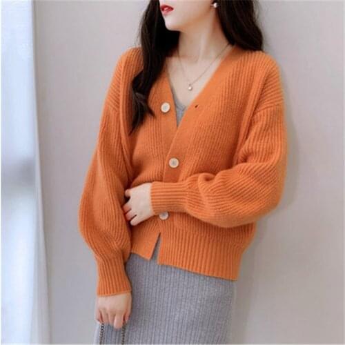 2021 New Cardigan for Women Spring and Autumn Sweater Long Sleeve Tops V Neck Cardigan Women Knit Pull Female Coat ZY5767