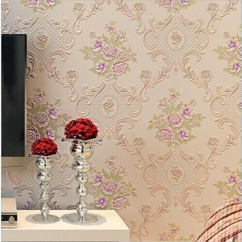 Beibehang Continental 3D living room TV background wall warm bedroom wallpaper fresh garden flowers non-woven wall paper