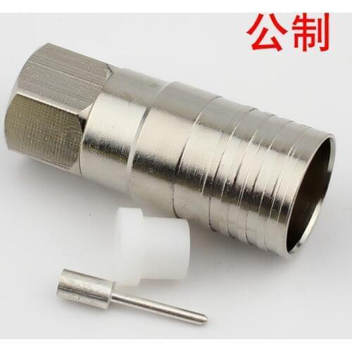 50pcs/lot Cable TV joint metric F plug SYWV75-9 full copper two shield cold pressed plug amplifier main line connector