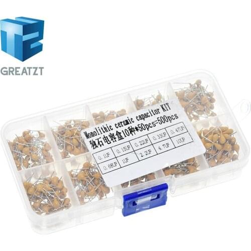 500pcs/lot 10Values*50pcs 0.1uF-10uF(104~106) 50V Multilayer Ceramic Capacitors Assorted Kit Assortment Set with Storage Box