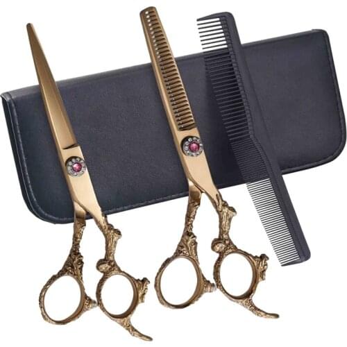 6 Inch Wholesale Japanese 440C Stainless Steel Professional Barber Scissors Hair Cutting Scissor Set Shears Kits