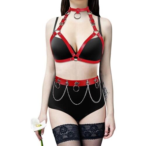 Harajuku Metal Chain Accessories Leather Harness For Women Fashion Garter Sexy Hollow Bra Belt Full Body Goth Suspender Fetish