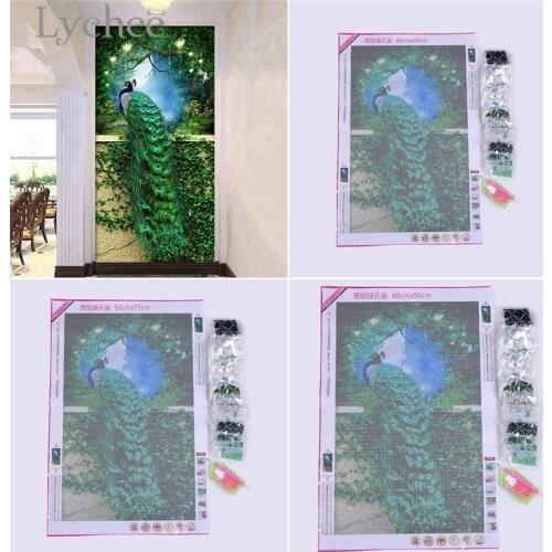 Lychee Life Green Peacock Printed Diamond Embroidery 5D Rhinestone Diamond Painting DIY Handmade Semi-finished Crafts