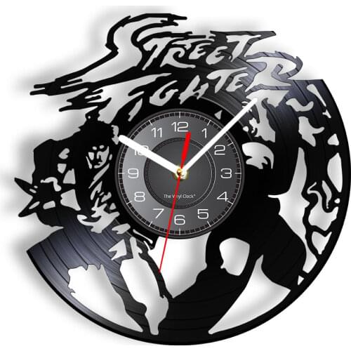 Arcade Game Vinyl Clock Fighting Character Cartoon Silhouette Vintage Illuminated Wall Clock Cool Home Décor