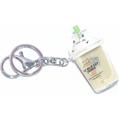 Key Ring Cute Mini Cartoon Cat Milk Tea Bottle Keychain Car Coffee Key Chain Pendant Bag Key Ring For Kids Women Gifts D7WD